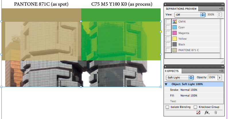 “Spot” the difference of soft light with overprint preview